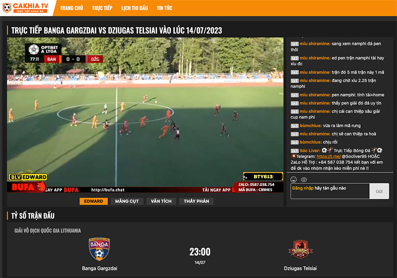 Cakhia TV có giao diện phát trực tiếp đẹp mắt, thông tin trận đấu đa dạng hữu ích